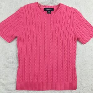 Denim & Co Womens Sweater Cable‎ Knit Salmon Pink Short Sleeve Pullover XS
